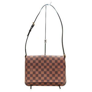 Louis Vuitton Musette Tango Shoulder Bag Damier Ebene Brown Leather